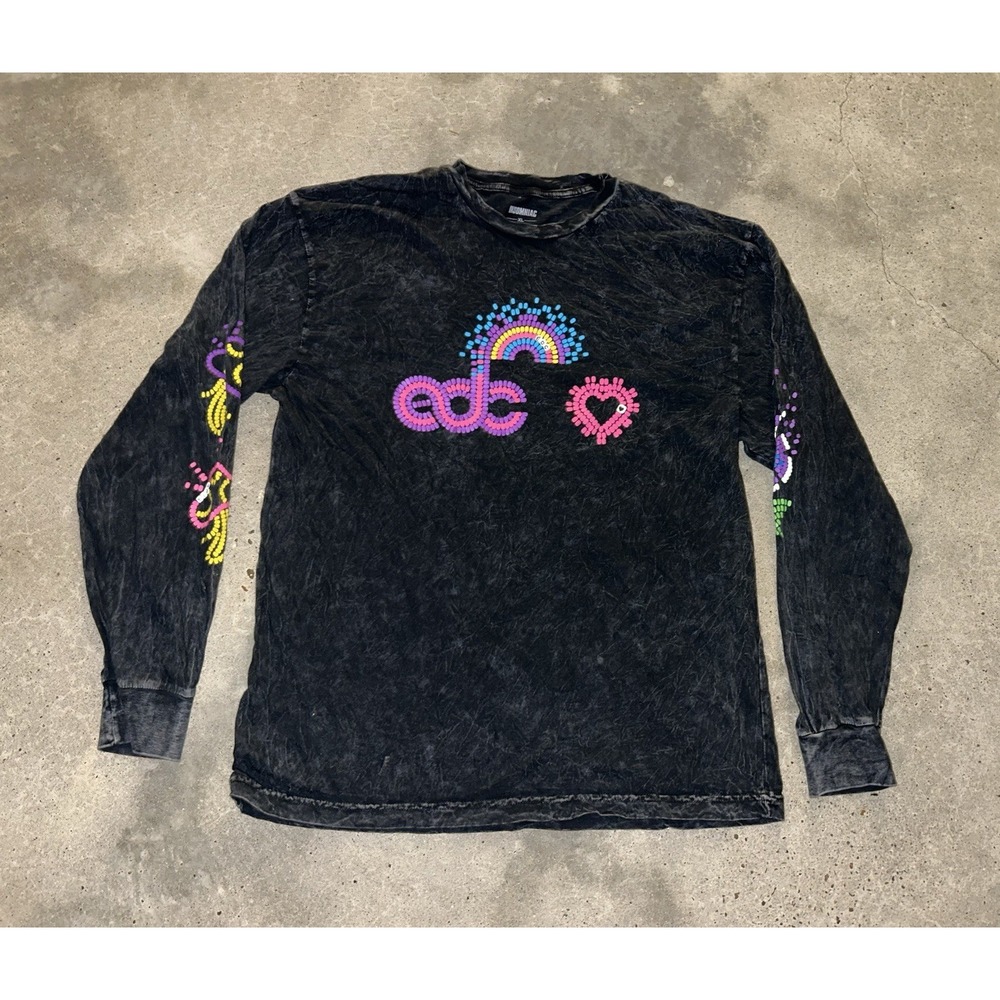 EDC Insomniac T Shirt Mushroom Flower Acid Wash Long Sleeve Sz XL